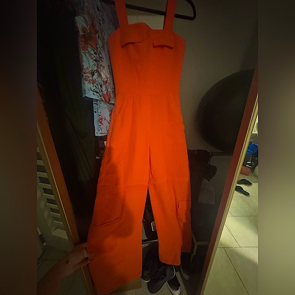 🆕 Amanda Uprichard Bold Orange Fiona Jumpsuit - Picture 3 of 6